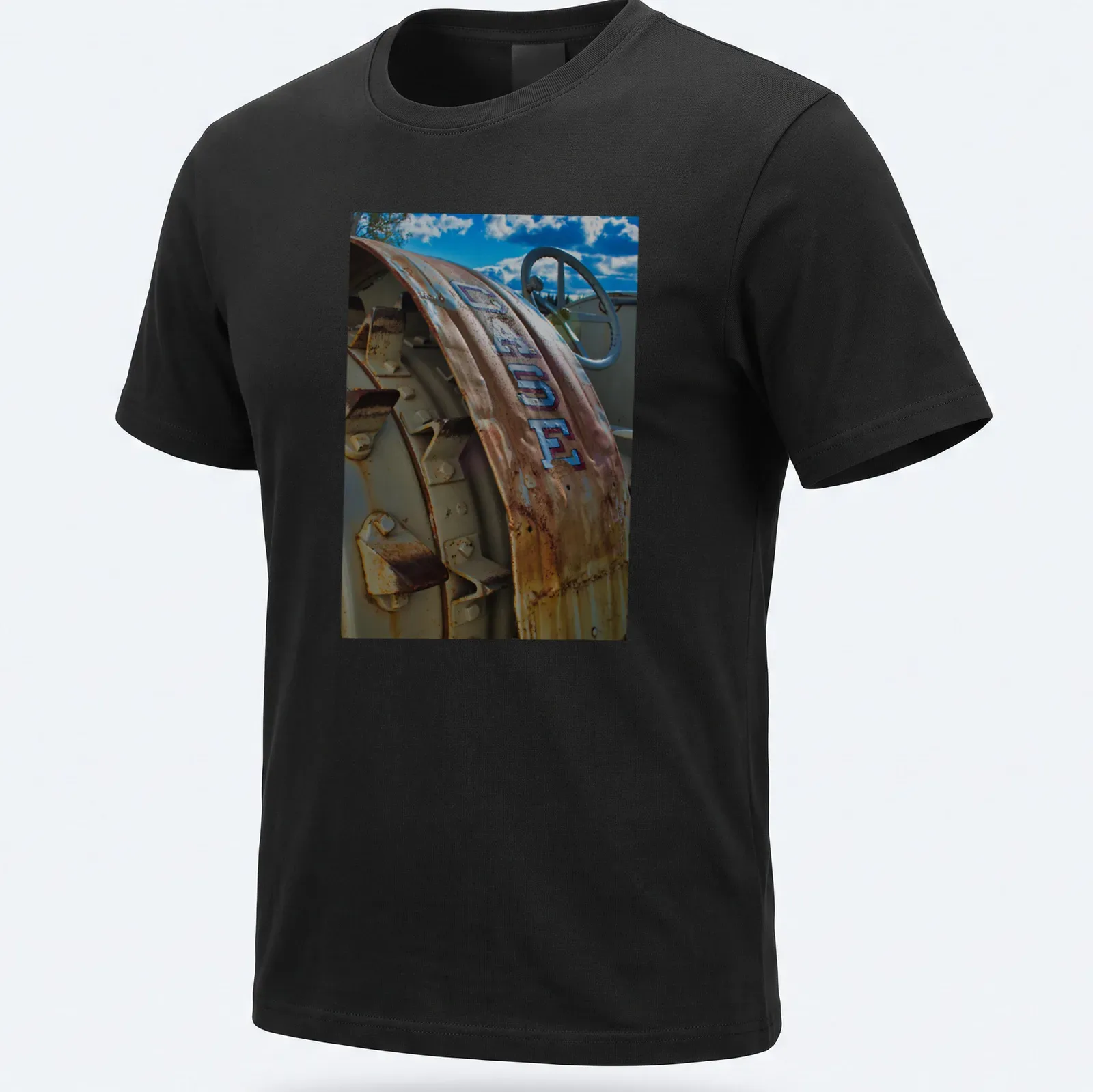 Vintage T-shirt featuring a Case tractor with the text D 400 E in rustic colors — printed on a unisex t-shirt