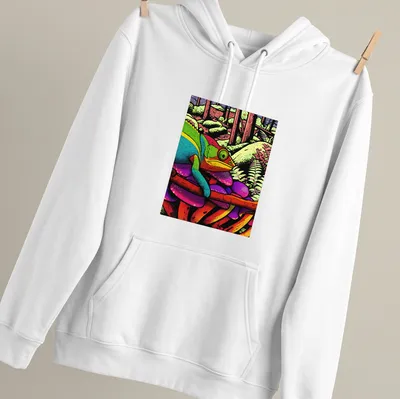 Colorful chameleon design on a jungle-themed t-shirt with vibrant shades — printed on a unisex hoodie