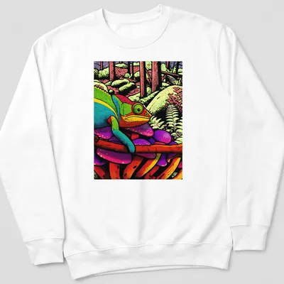 Colorful chameleon design on a jungle-themed t-shirt with vibrant shades — printed on a unisex sweatshirt