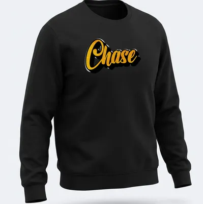 Personalized T-shirt with the name Chase in bold yellow script on a black background — printed on a unisex sweatshirt