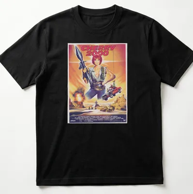 Retro sci-fi print featuring a female character with a gun and bold colors.