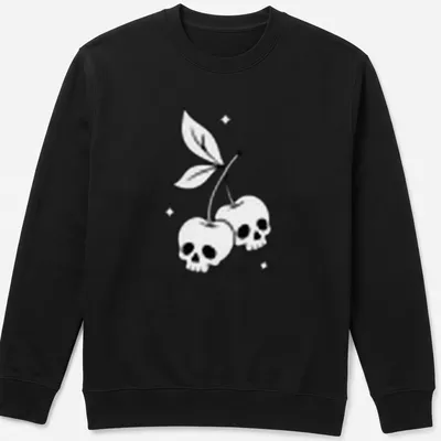 Line-art design featuring cherry skulls in black and white — printed on a unisex sweatshirt
