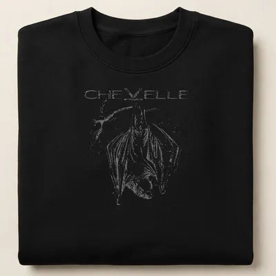 Sketch of a bat hanging upside down from a branch with the word CHEVELLE — printed on a unisex sweatshirt