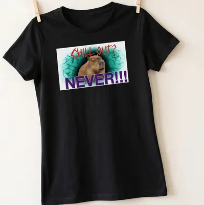 Ironic grunge tee featuring a defiant capybara and bold text — printed on a women's shirt
