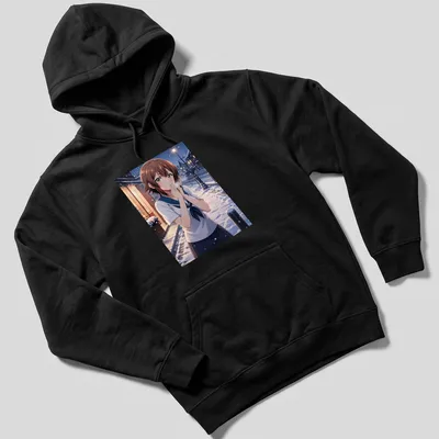 Anime illustration of Chisa Kotegawa in a winter street scene. — printed on a unisex hoodie