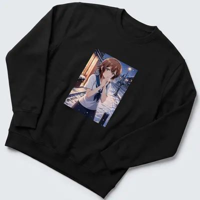 Anime illustration of Chisa Kotegawa in a winter street scene. — printed on a unisex sweatshirt