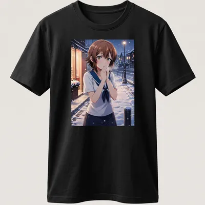 Anime illustration of Chisa Kotegawa in a winter street scene.