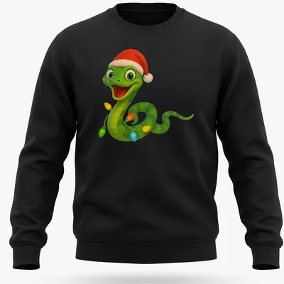 Kawaii cartoon Boomslang snake with colorful Christmas lights — printed on a unisex sweatshirt