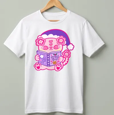 Kawaii style pink cat illustration with text for Christmas cat treat recipes