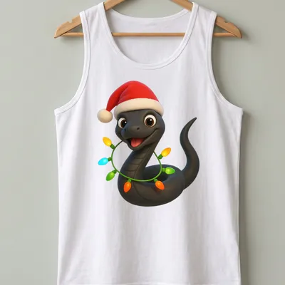 Cartoonish Eastern Racer Snake wearing a Santa hat in vibrant colors — printed on a tank top