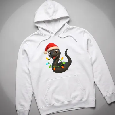 Cartoonish Eastern Racer Snake wearing a Santa hat in vibrant colors — printed on a unisex hoodie