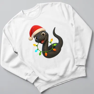 Cartoonish Eastern Racer Snake wearing a Santa hat in vibrant colors — printed on a unisex sweatshirt