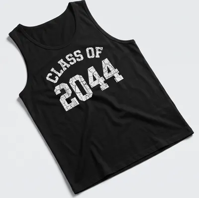 Bold typography 'CLASS OF 2044' over a starry night sky design — printed on a tank top