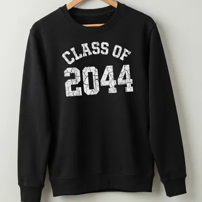 Bold typography 'CLASS OF 2044' over a starry night sky design — printed on a unisex sweatshirt