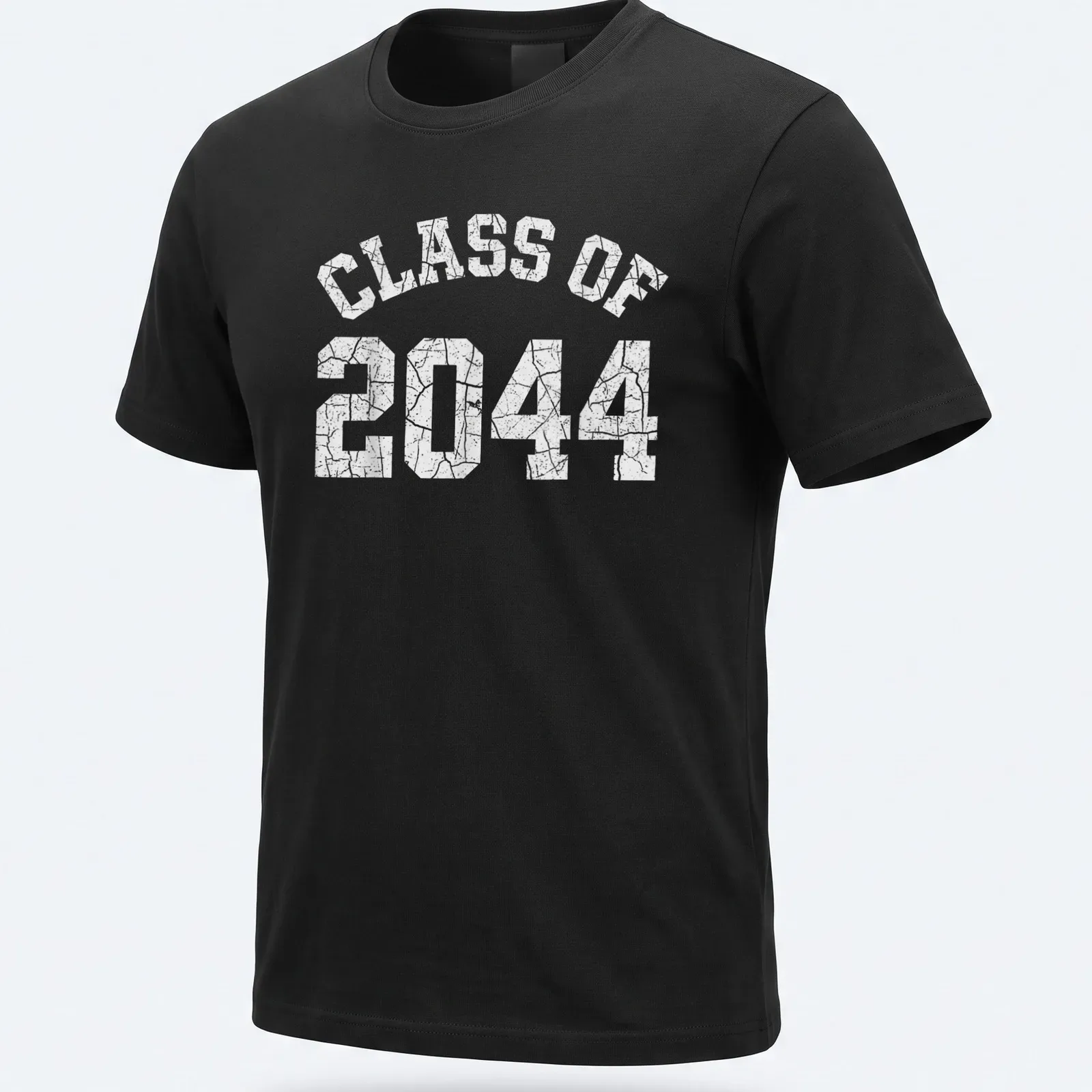 Bold typography 'CLASS OF 2044' over a starry night sky design — printed on a unisex t-shirt