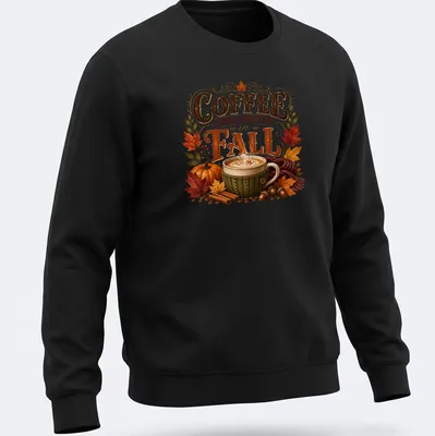 Vintage style t-shirt featuring a cozy coffee mug and autumn leaves — printed on a unisex sweatshirt
