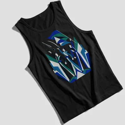 Vintage art deco design of color guard performers with rifles and flags — printed on a tank top