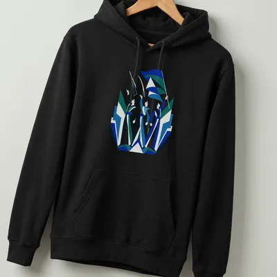 Vintage art deco design of color guard performers with rifles and flags — printed on a unisex hoodie