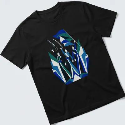 Vintage art deco design of color guard performers with rifles and flags — printed on a unisex t-shirt