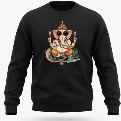Pop art design of an elephant riding a dragon in bright colors — printed on a unisex sweatshirt