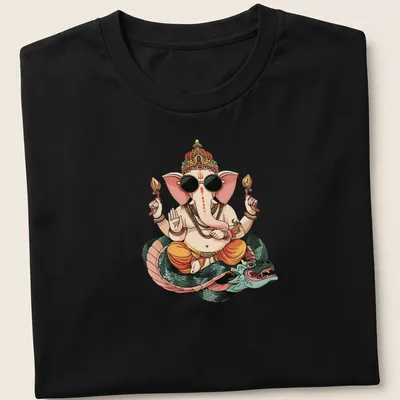 Pop art design of an elephant riding a dragon in bright colors — printed on a unisex t-shirt