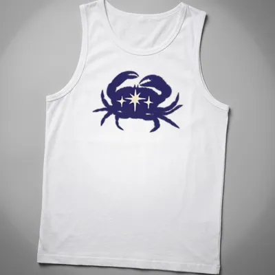 Illustration of a blue crab representing Cancer zodiac on a — printed on a tank top