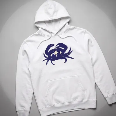 Illustration of a blue crab representing Cancer zodiac on a — printed on a unisex hoodie