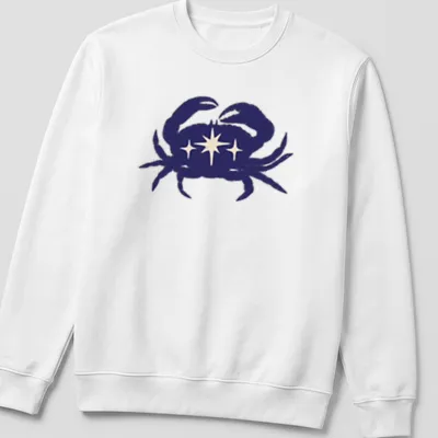 Illustration of a blue crab representing Cancer zodiac on a — printed on a unisex sweatshirt