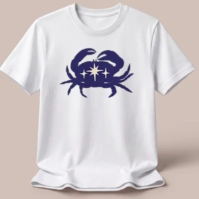 Illustration of a blue crab representing Cancer zodiac on a — printed on a unisex t-shirt