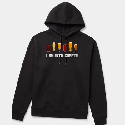 Vintage distressed t-shirt featuring beer glasses and text 'I Am Into Crafts' — printed on a unisex hoodie