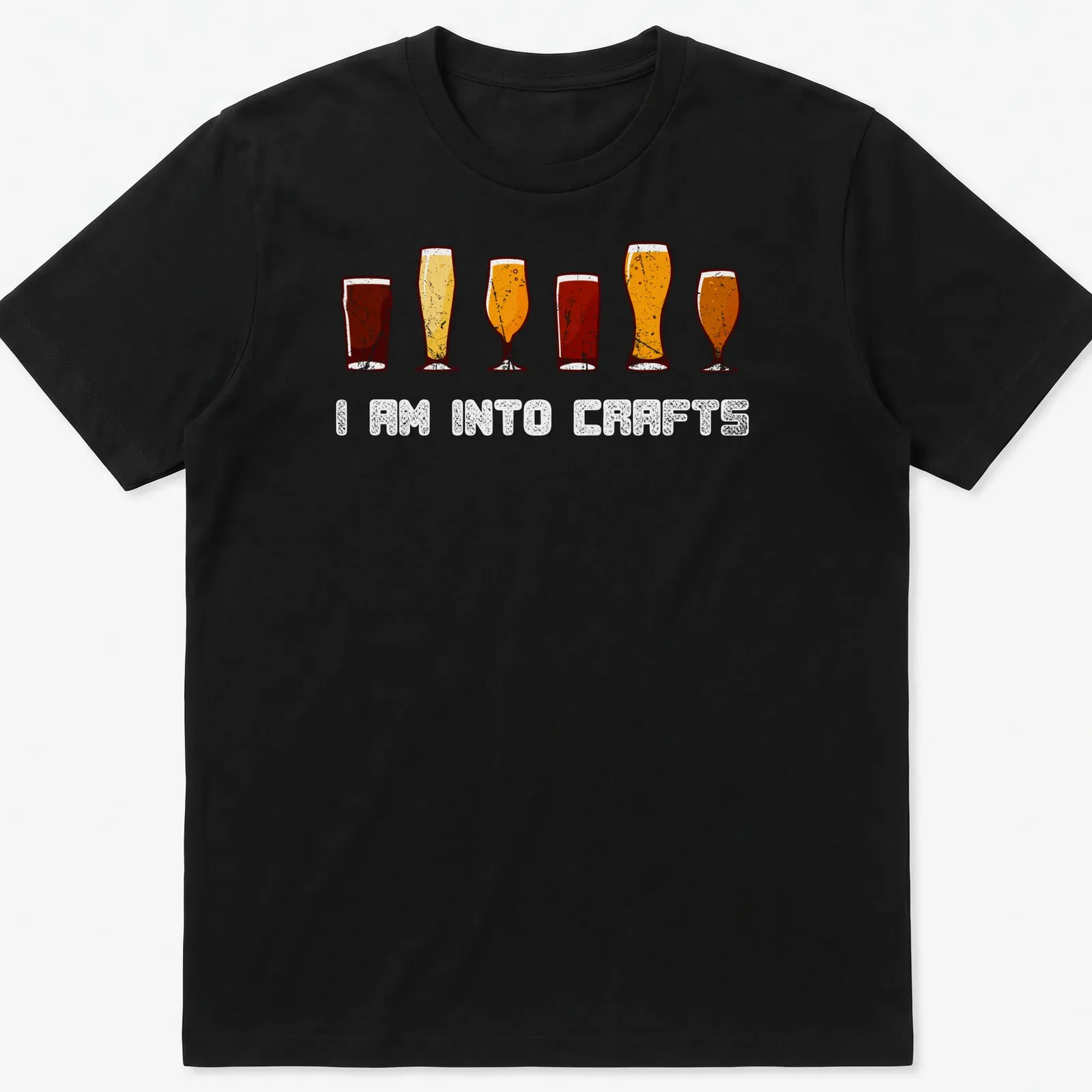 Vintage distressed t-shirt featuring beer glasses and text 'I Am Into Crafts' — printed on a unisex t-shirt