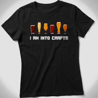 Vintage distressed t-shirt featuring beer glasses and text 'I Am Into Crafts' — printed on a women's shirt