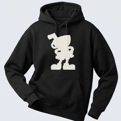 White silhouette of Cuphead character on a black — printed on a unisex hoodie