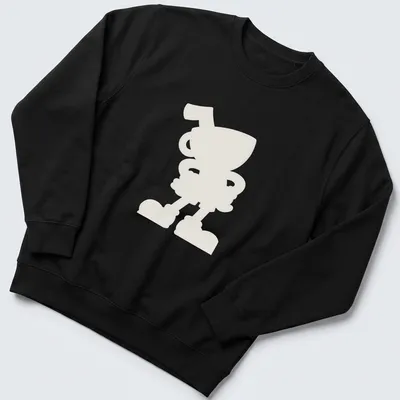 White silhouette of Cuphead character on a black — printed on a unisex sweatshirt