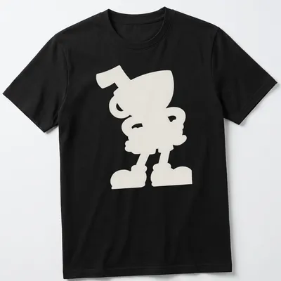 White silhouette of Cuphead character on a black — printed on a unisex t-shirt