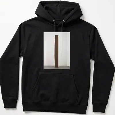 Minimalist illustration of a sculptural wooden form in brown and white — printed on a unisex hoodie