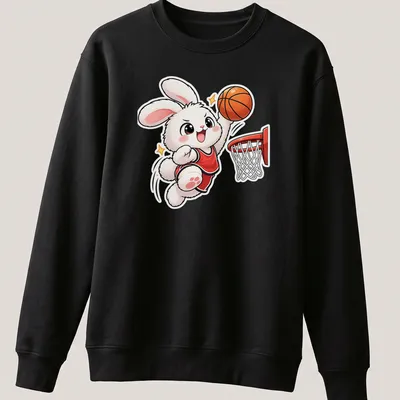 Kawaii style t-shirt featuring a cute bunny dunking a basketball — printed on a unisex sweatshirt