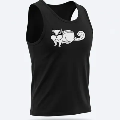 Kawaii cat character in cute line-art style on a black and white — printed on a tank top