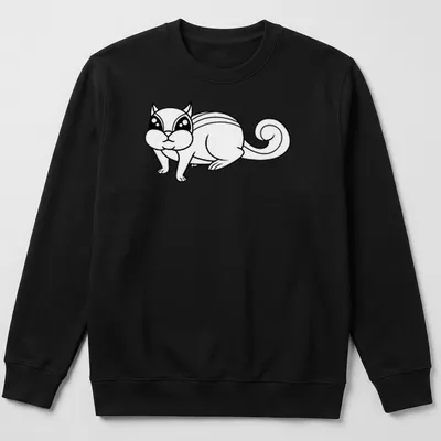 Kawaii cat character in cute line-art style on a black and white — printed on a unisex sweatshirt