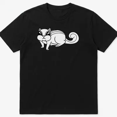 Kawaii cat character in cute line-art style on a black and white shirt