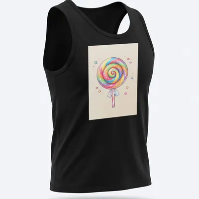 Kawaii pastel rainbow swirl lollipop design on a — printed on a tank top