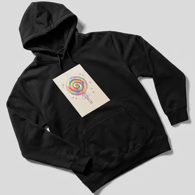 Kawaii pastel rainbow swirl lollipop design on a — printed on a unisex hoodie