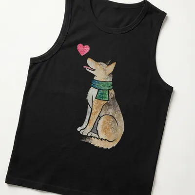 Watercolor design of a Czech Wolfdog surrounded by a heart motif in soft colors — printed on a tank top