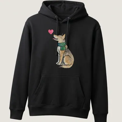 Watercolor design of a Czech Wolfdog surrounded by a heart motif in soft colors — printed on a unisex hoodie