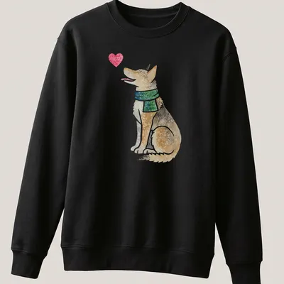 Watercolor design of a Czech Wolfdog surrounded by a heart motif in soft colors — printed on a unisex sweatshirt