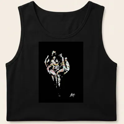 Abstract map art featuring dancers in motion with vibrant colors — printed on a tank top
