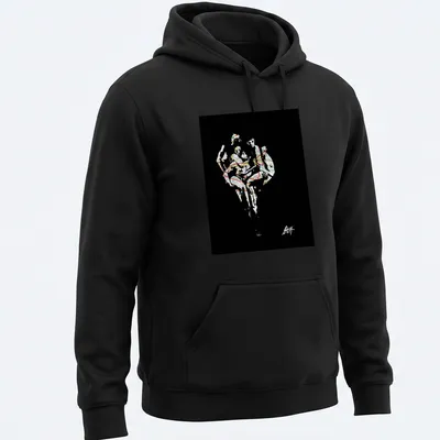 Abstract map art featuring dancers in motion with vibrant colors — printed on a unisex hoodie