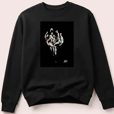 Abstract map art featuring dancers in motion with vibrant colors — printed on a unisex sweatshirt