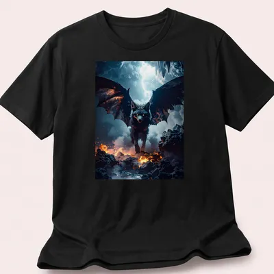 Dark fantasy wolf with wings in a mystical lava mist design