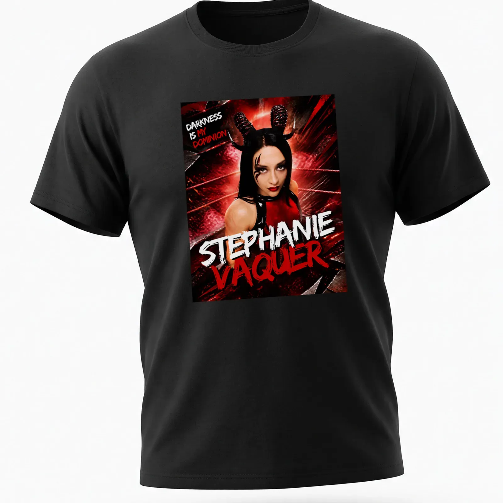 Bold shirt featuring a female character with horns and dramatic colors — printed on a unisex t-shirt